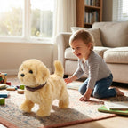 Interaktiver elektronischer Plüsch-Golden-Retriever-Welpe – Realistisches Spielzeughündchen Geschenk für Kinder ab 3 Jahren