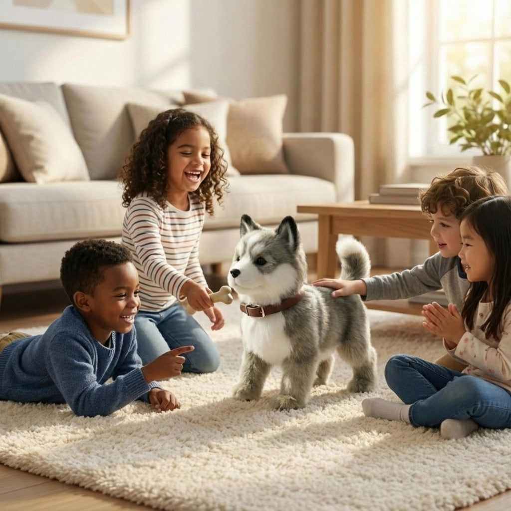Realistischer laufender Husky-Welpe – Interaktiver Roboter-Hund mit Bell- und Bewegungsfunktion