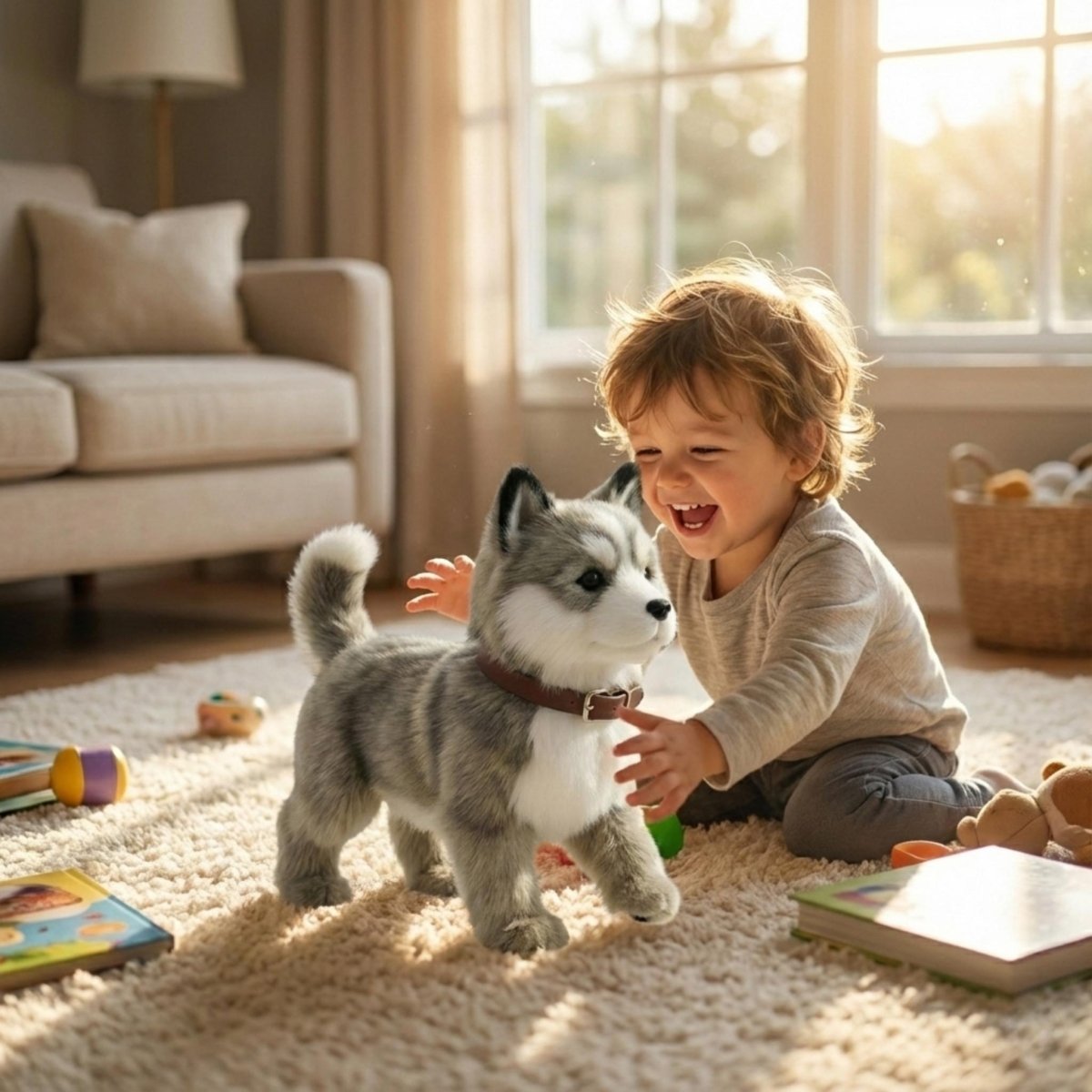 Realistischer Husky-Welpe zum Laufen – Realistisches Bellen und Bewegungen – Elektronisches Roboter-Hundespielzeug