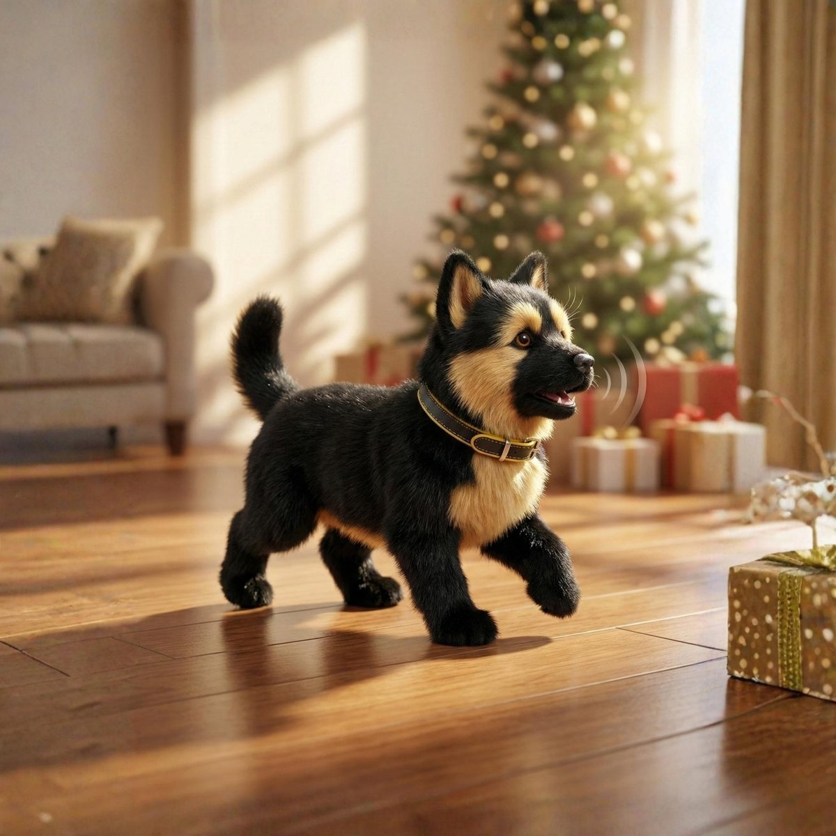 Realistisches Spielzeug in Form eines Deutschen Schäferhundwelpen – interaktives elektronisches Haustier, das läuft, bellt und mit dem Schwanz wedelt