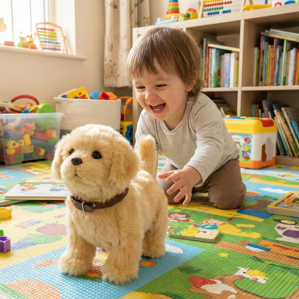 Interaktiver elektronischer Plüsch-Golden-Retriever-Welpe – Realistisches Spielzeughündchen Geschenk für Kinder ab 3 Jahren