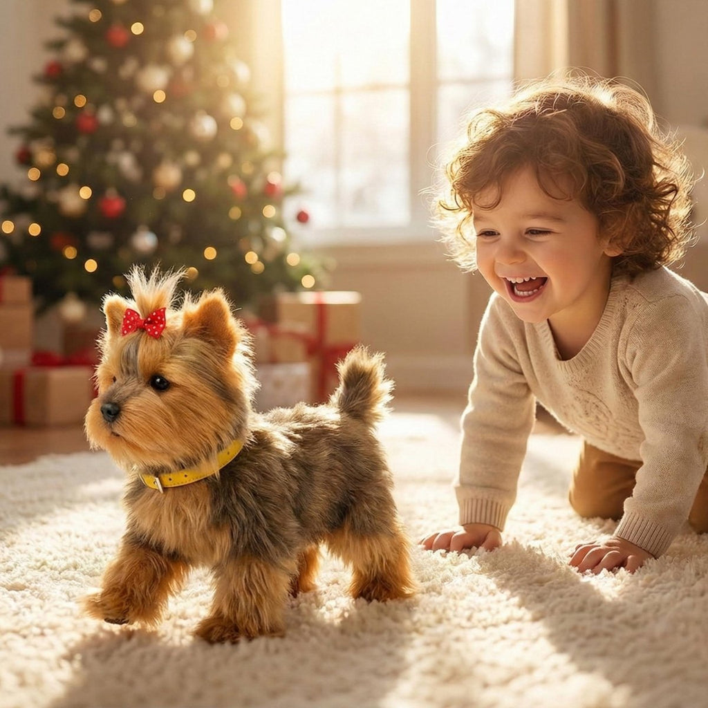 Realistischer interaktiver Yorkshire-Terrier-Roboterwelpe – Laufendes und bellendes elektronisches Haustierspielzeug