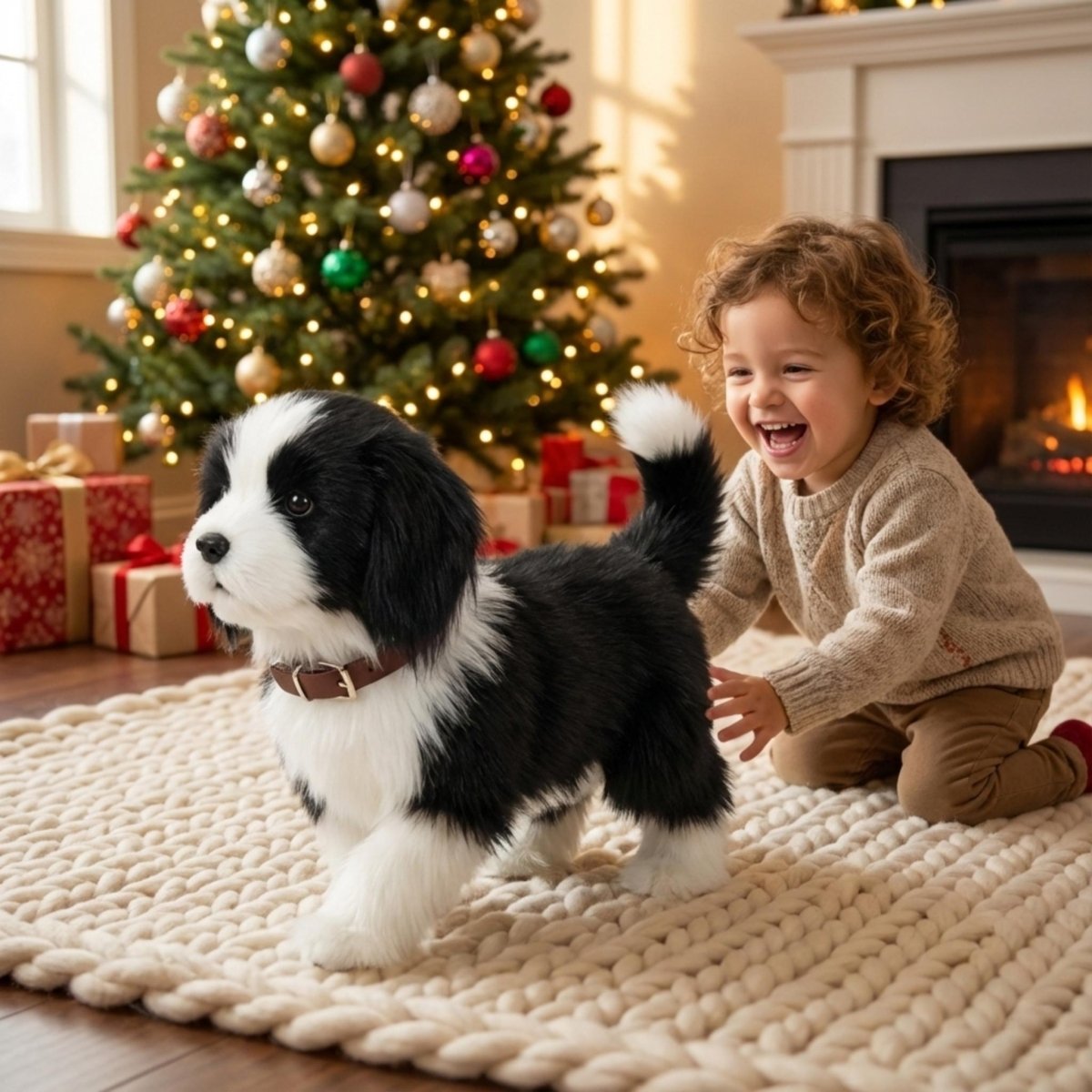 Interaktiver realistischer Border Collie Roboterwelpe – Lebensechtes Laufen, Bellen und Sitzen Elektronisches Hundespielzeug