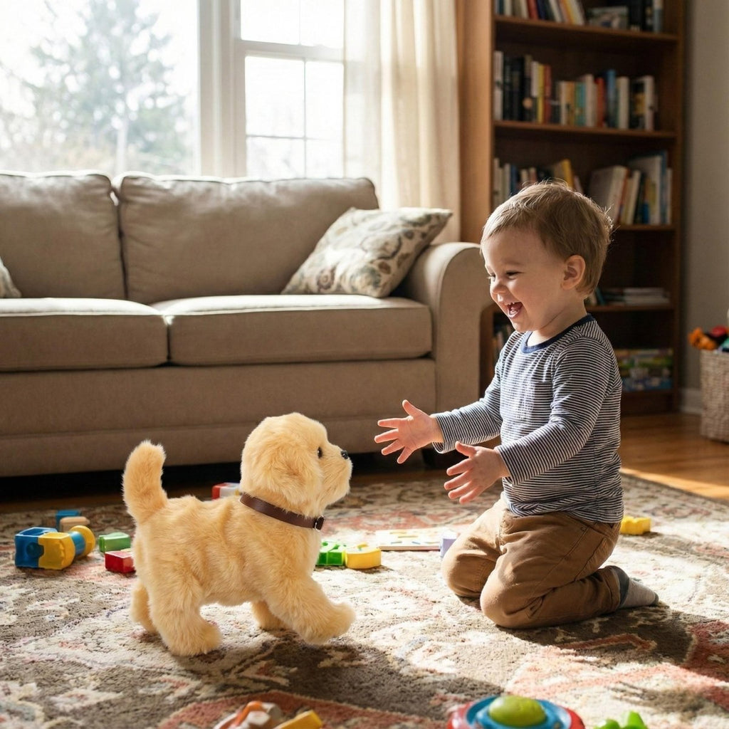 Interaktiver elektronischer Plüsch-Golden-Retriever-Welpe – Realistisches Spielzeughündchen Geschenk für Kinder ab 3 Jahren