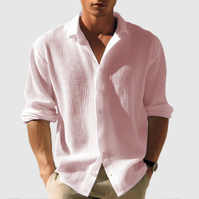 Men's Casual Long-Sleeve Shirt | Classic Button-Down Shirt with Notched Collar | Comfortable Solid Color Top for Everyday and Office Wear