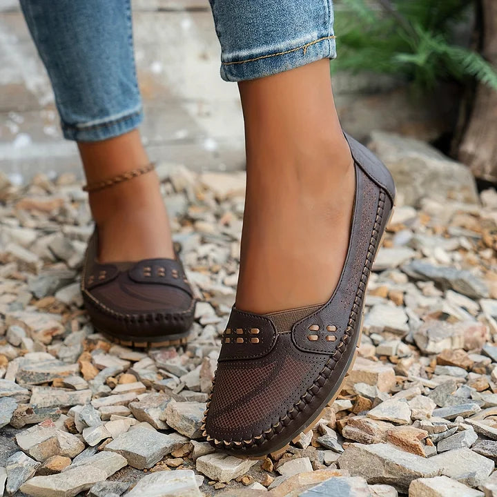 Women's Breathable Slip-On Shoes | Comfortable Slip-On Loafers with Perforated Pattern and Soft Sole for Everyday Wear | Lightweight Loafers