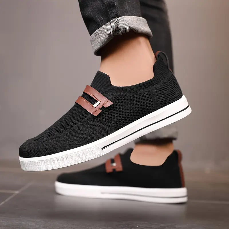 Men's Slip-On Sneakers | Breathable Knit Shoes for Everyday Wear | Lightweight Casual Shoes Without Laces & Comfortable