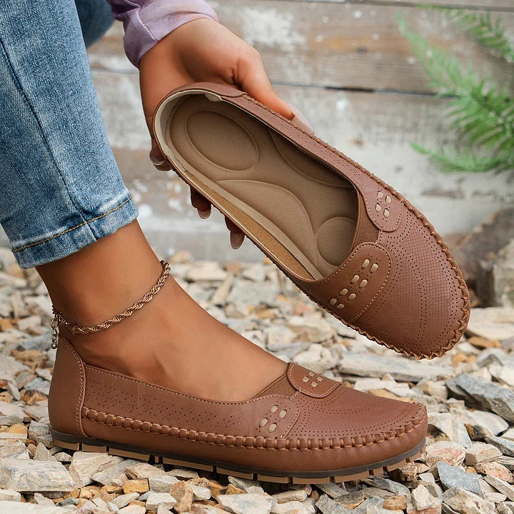 Women's Breathable Slip-On Shoes | Comfortable Slip-On Loafers with Perforated Pattern and Soft Sole for Everyday Wear | Lightweight Loafers