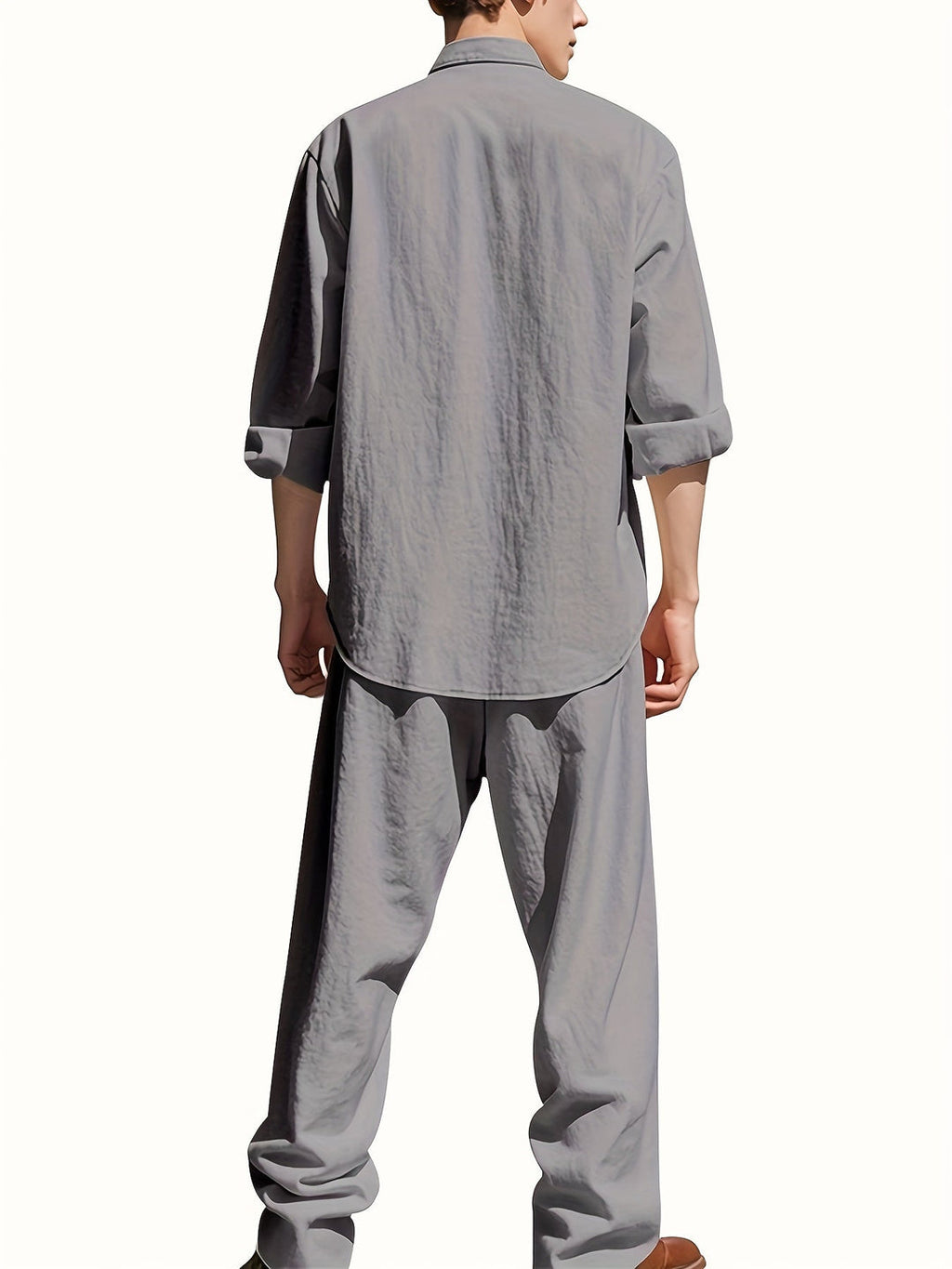 Leinen Set Herren | Luftiges Sommer Set aus atmungsaktivem Leinen mit Stehkragen Hemd und Relaxed Fit Hose für den Urlaub