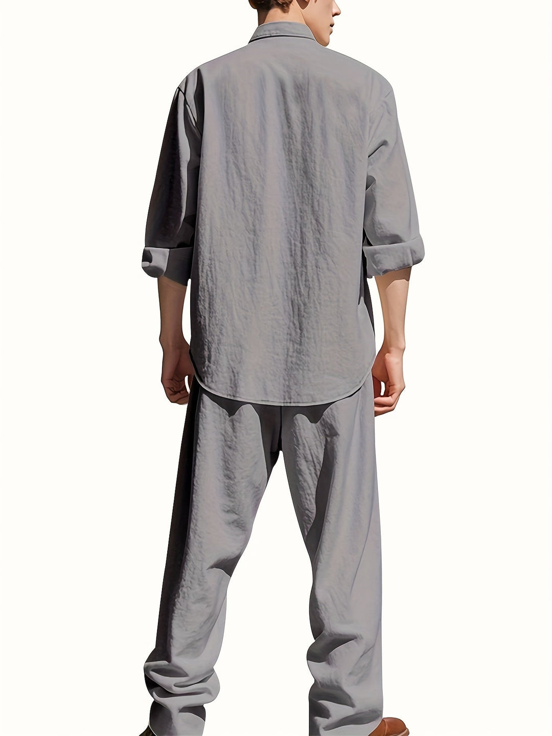 Leinen Set Herren | Luftiges Sommer Set aus atmungsaktivem Leinen mit Stehkragen Hemd und Relaxed Fit Hose für den Urlaub