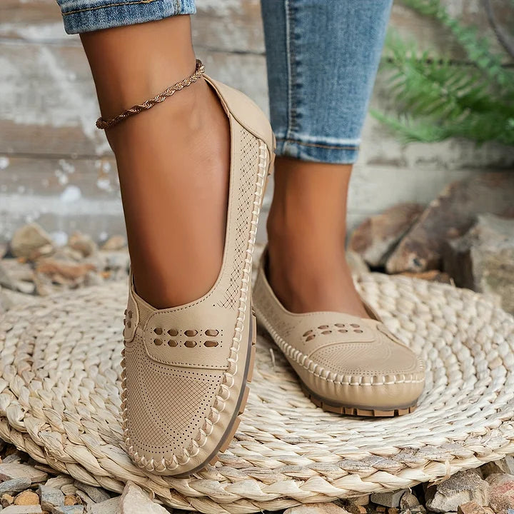 Women's Breathable Slip-On Shoes | Comfortable Slip-On Loafers with Perforated Pattern and Soft Sole for Everyday Wear | Lightweight Loafers