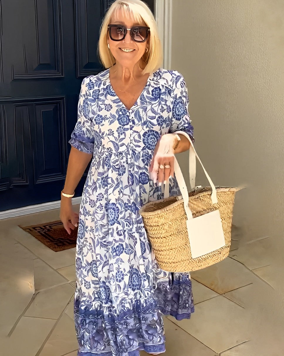 Women's Maxi Dress with Floral Pattern | Airy Summer Dress with V-Neck | Floral Casual Dress for Every Day