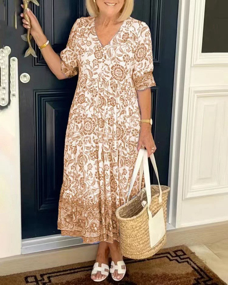 Women's Maxi Dress with Floral Pattern | Airy Summer Dress with V-Neck | Floral Casual Dress for Every Day