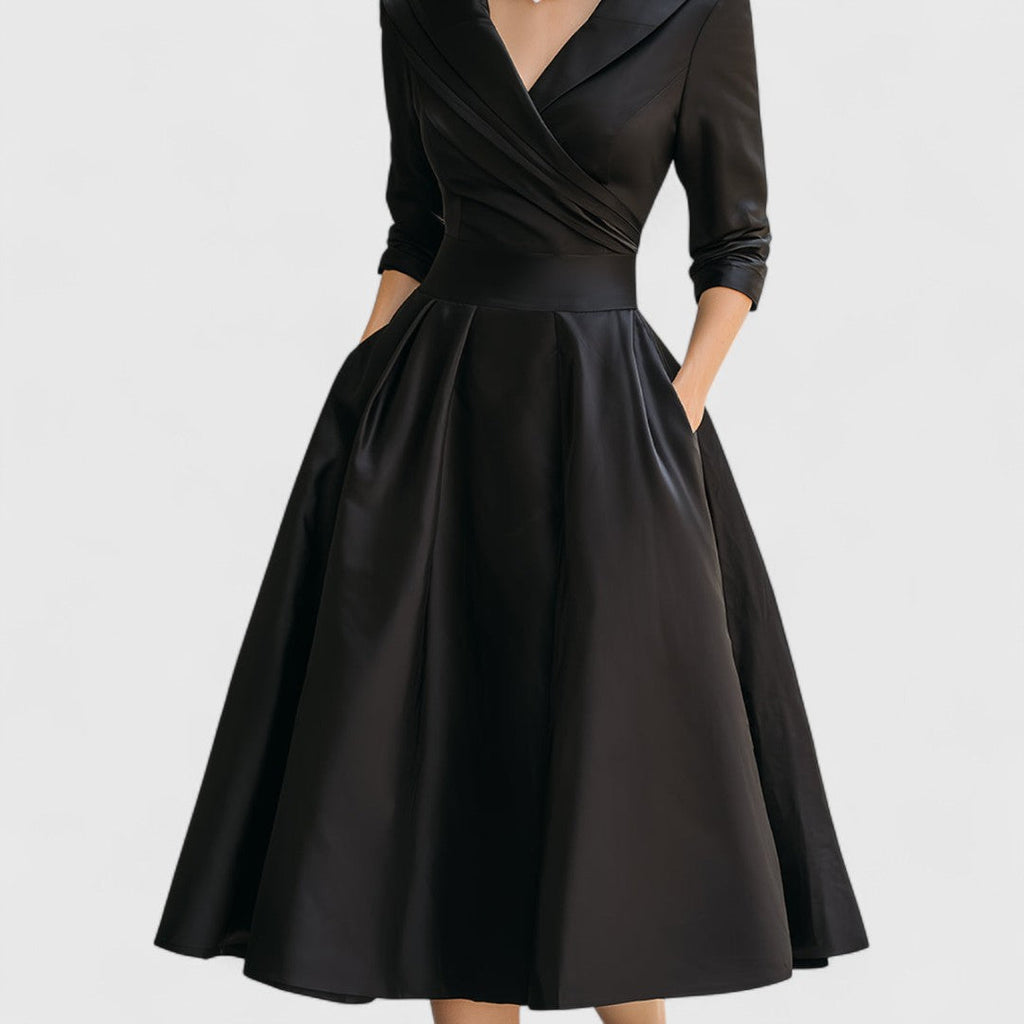 Midi dress with wrap look and V-neckline