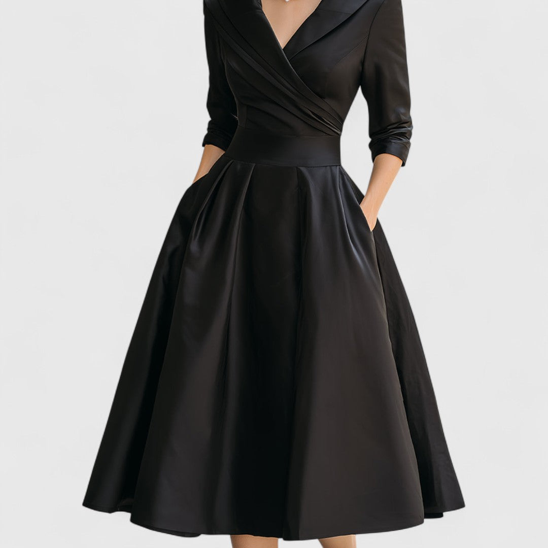 Midi dress with wrap look and V-neckline
