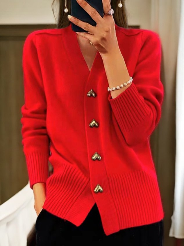 Women's knitted cardigan with V-neck | Warm cardigan made of high-quality chunky knit | Comfortable fit for everyday and office use