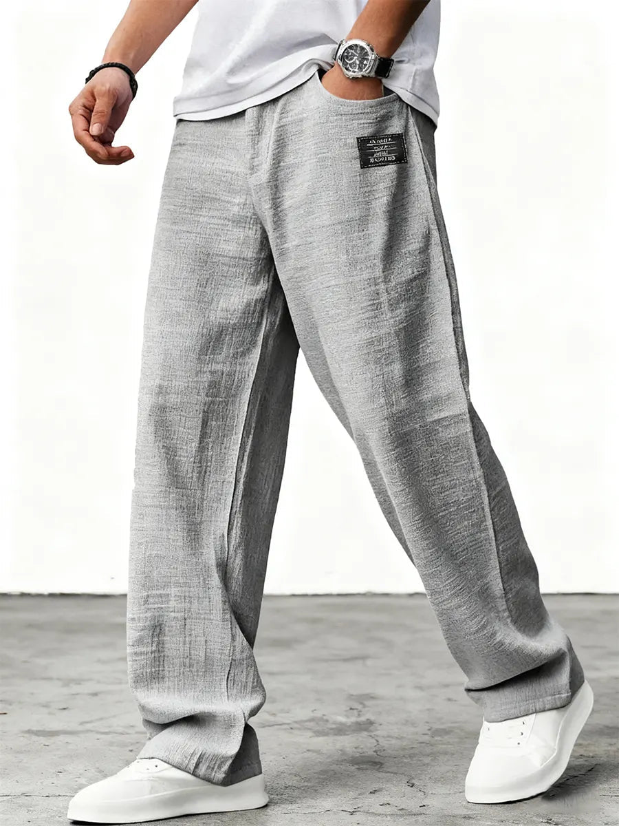 Men's linen pants with wide legs and drawstring | Comfortable fabric pants with a straight cut and practical side pockets