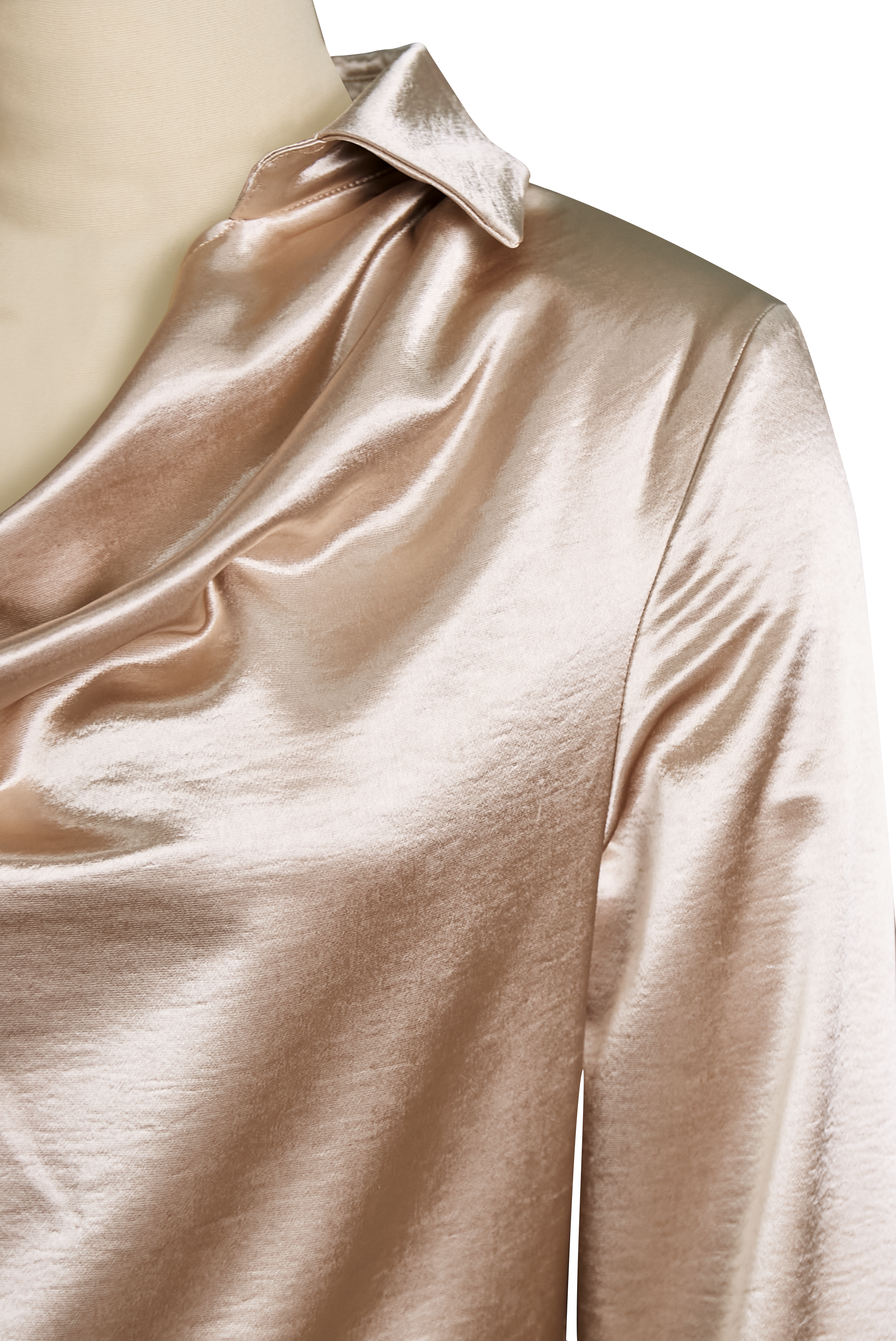 Women's Satin Blouse with Draped Neckline – Elegant Long-Sleeve Top