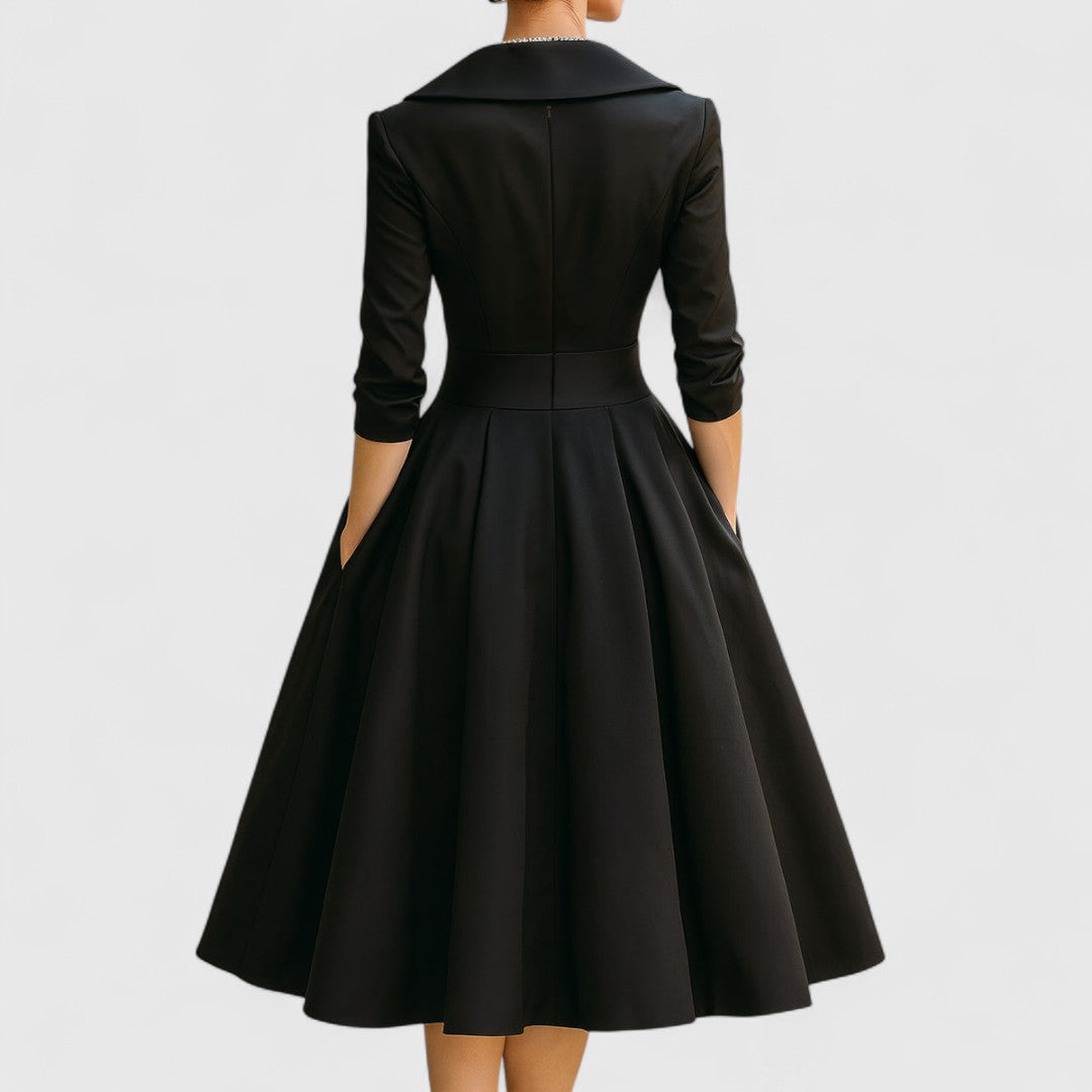 Midi dress with wrap look and V-neckline