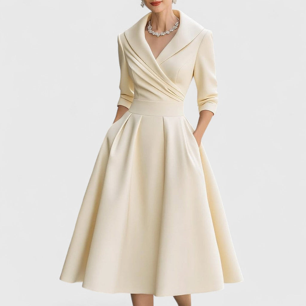 Midi dress with wrap look and V-neckline