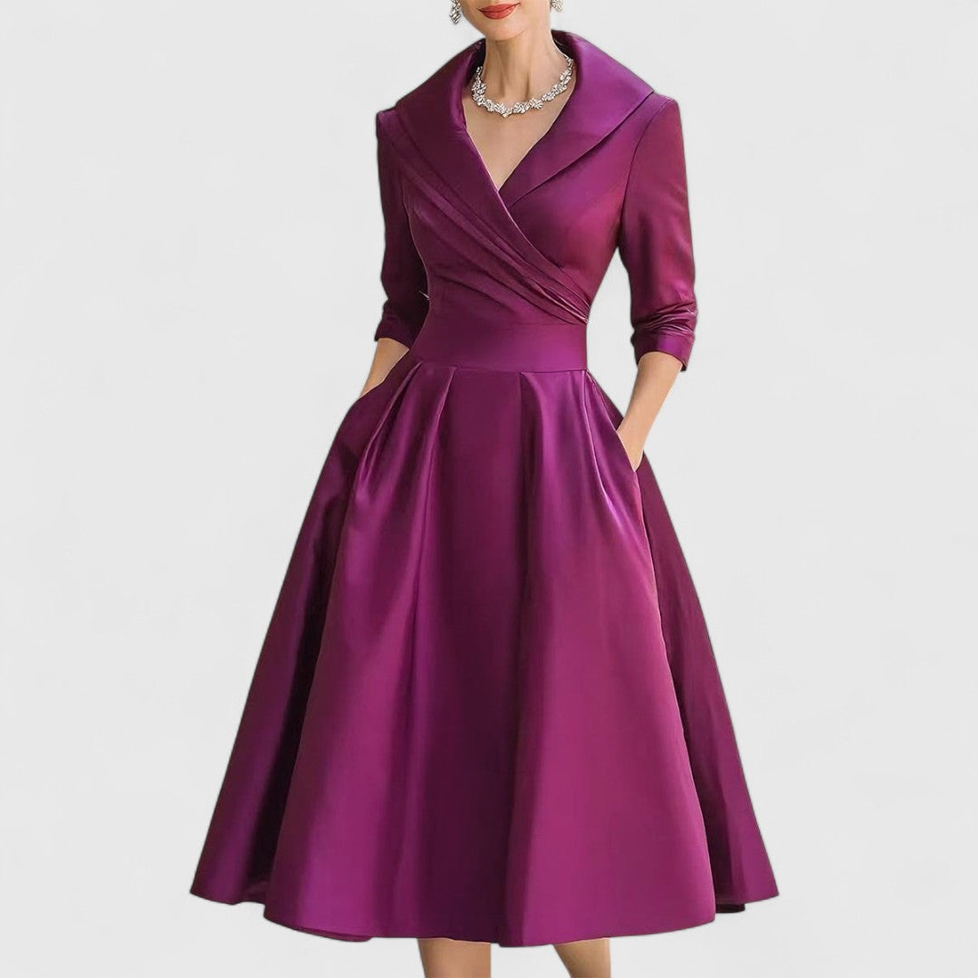 Midi dress with wrap look and V-neckline