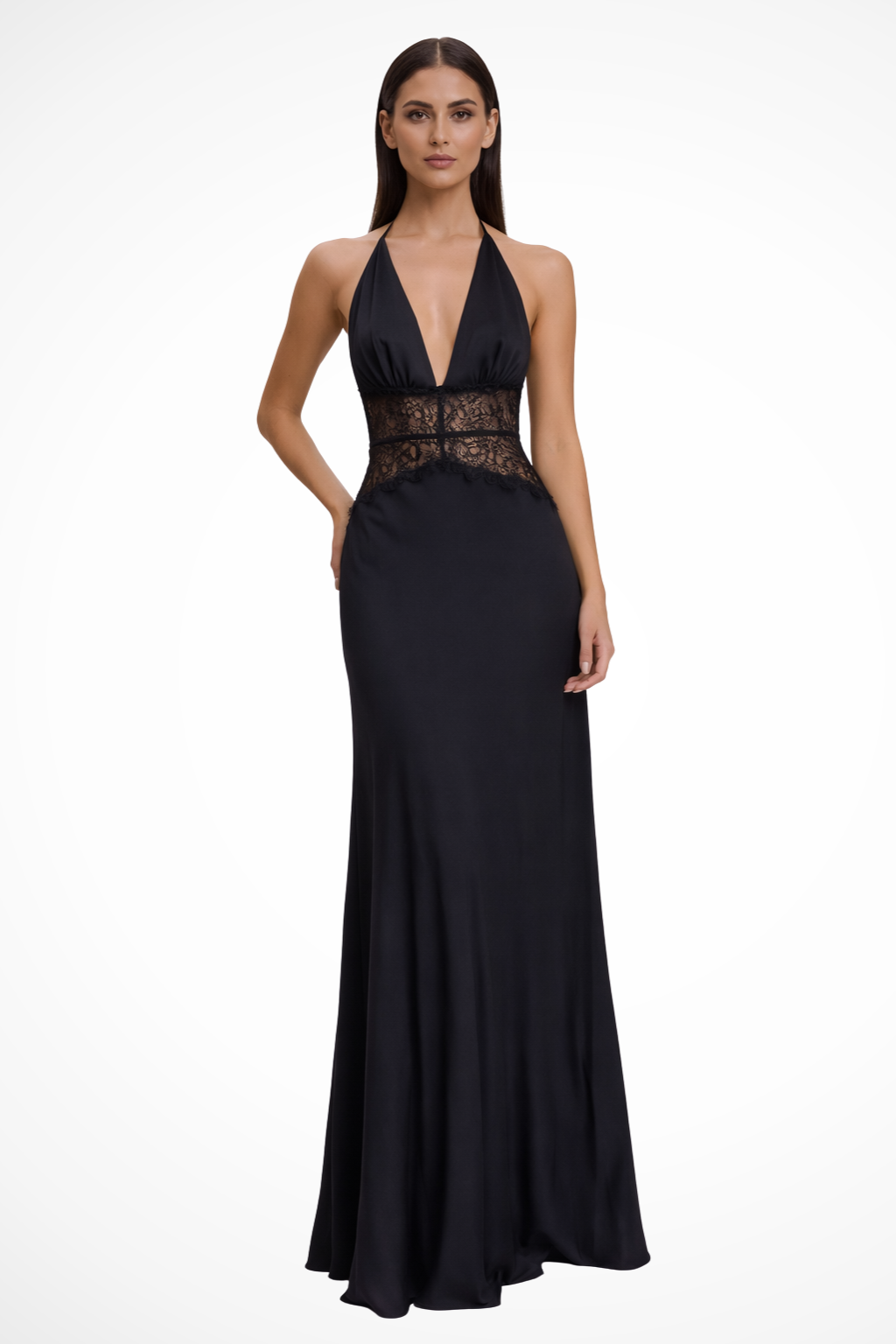 Rückenfreies Maxikleid für Damen | Neckholder Abendkleid mit tiefem Ausschnitt & Spitze | Elegantes Kleid für Hochzeitsgäste