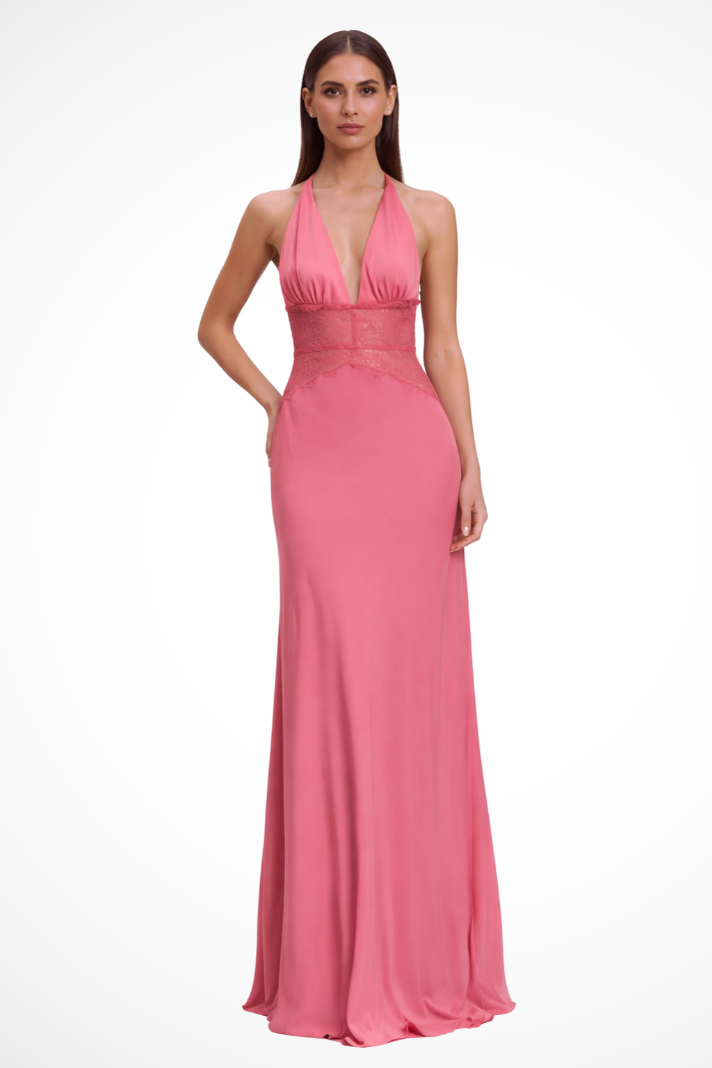 Rückenfreies Maxikleid für Damen | Neckholder Abendkleid mit tiefem Ausschnitt & Spitze | Elegantes Kleid für Hochzeitsgäste