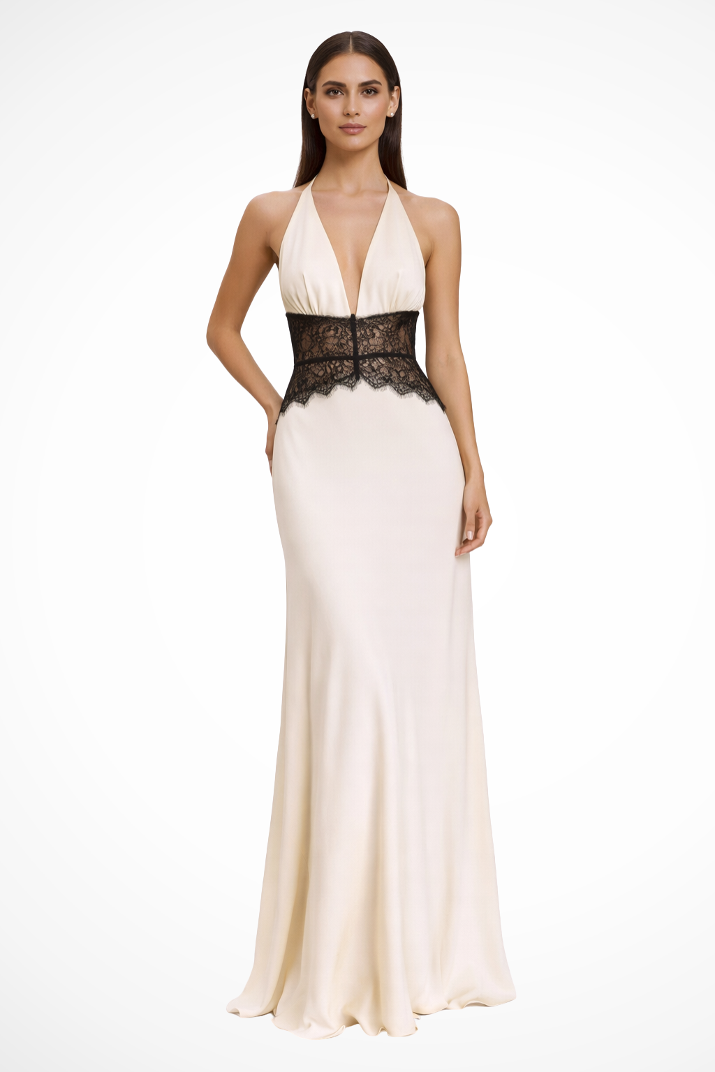 Rückenfreies Maxikleid für Damen | Neckholder Abendkleid mit tiefem Ausschnitt & Spitze | Elegantes Kleid für Hochzeitsgäste