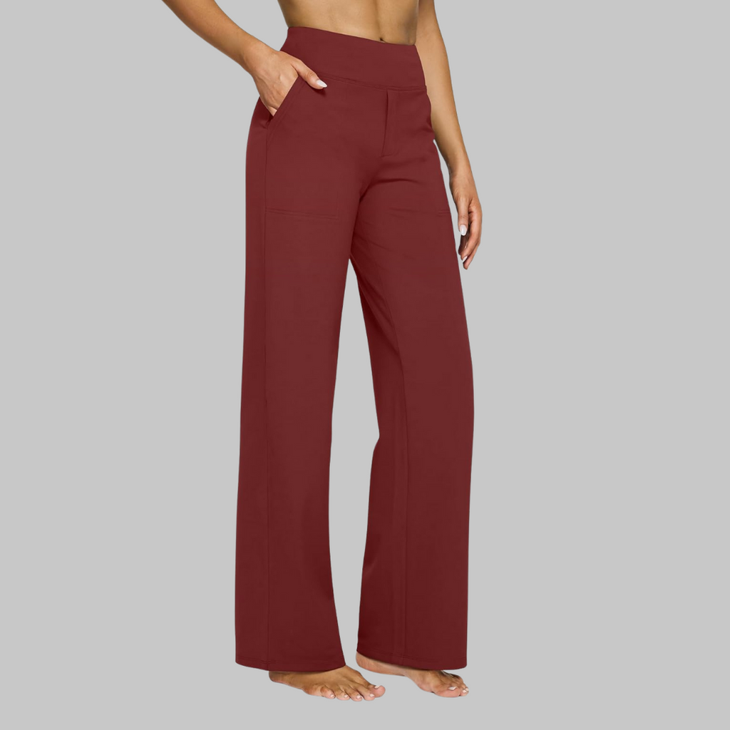 High Waist Hose Damen | Stoffhose mit weitem Bein und praktischen Taschen | Elegante Business Hose für Büro und Alltag
