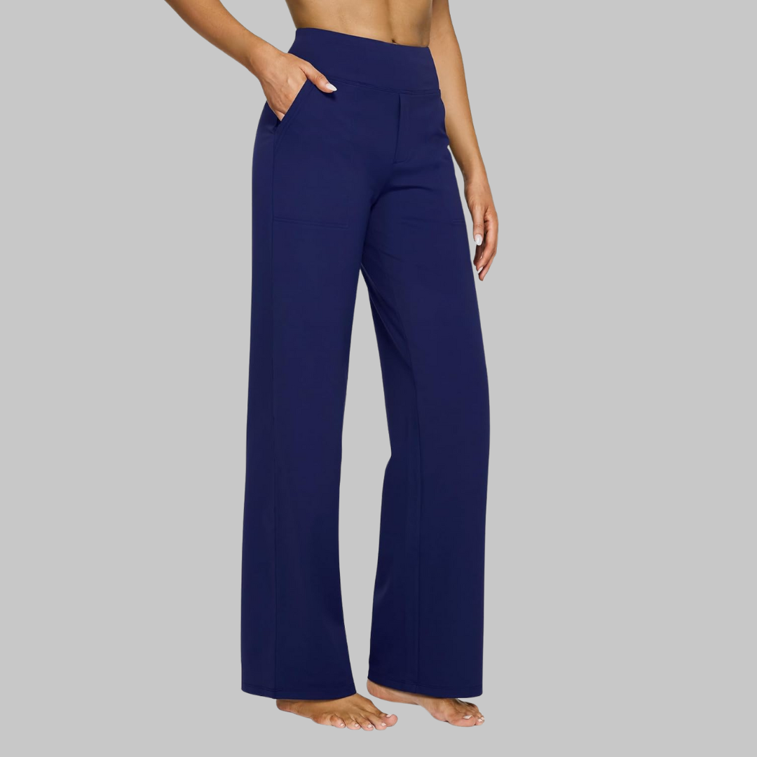 High Waist Hose Damen | Stoffhose mit weitem Bein und praktischen Taschen | Elegante Business Hose für Büro und Alltag