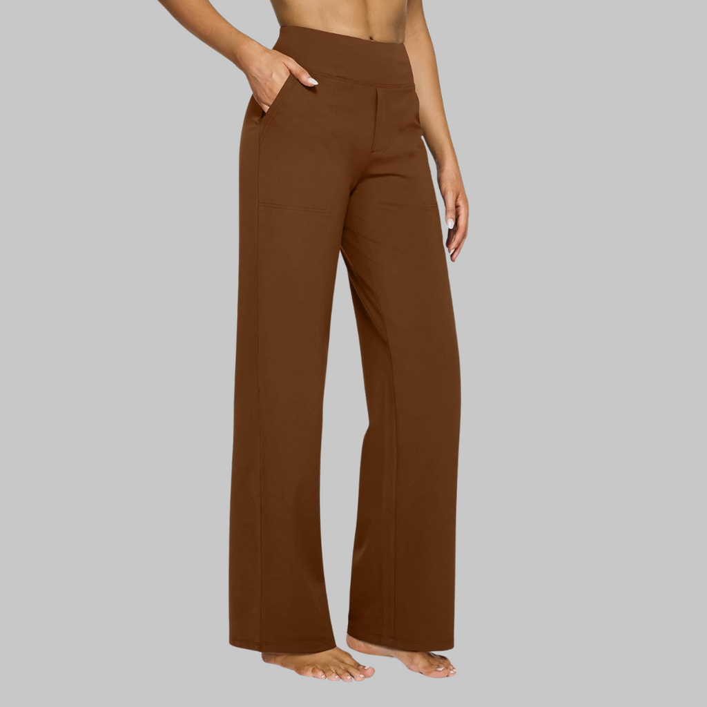 High Waist Hose Damen | Stoffhose mit weitem Bein und praktischen Taschen | Elegante Business Hose für Büro und Alltag