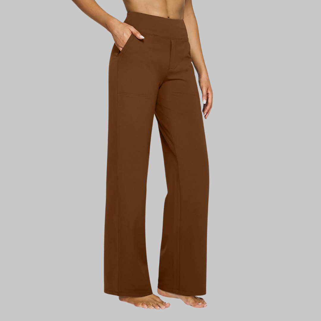 High Waist Hose Damen | Stoffhose mit weitem Bein und praktischen Taschen | Elegante Business Hose für Büro und Alltag