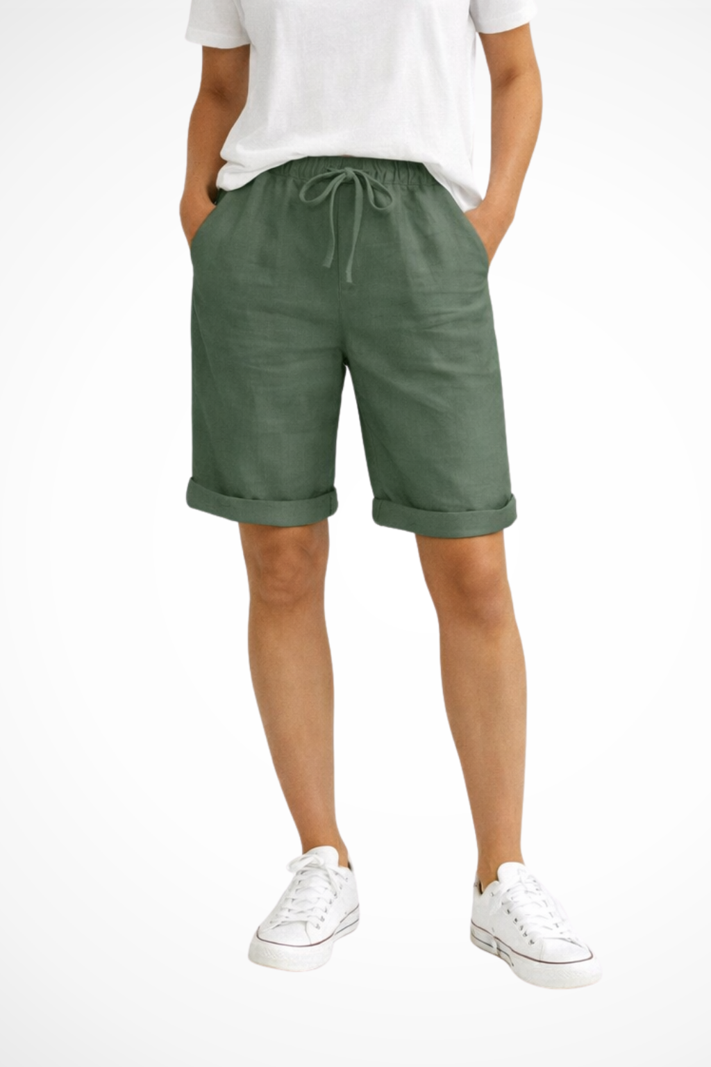 Leinenhose Damen Caprihose Relaxed Fit | Luftige Sommerhose mit Gummibund und Kordelzug | Bequeme 3/4 Hose aus Leinenmix