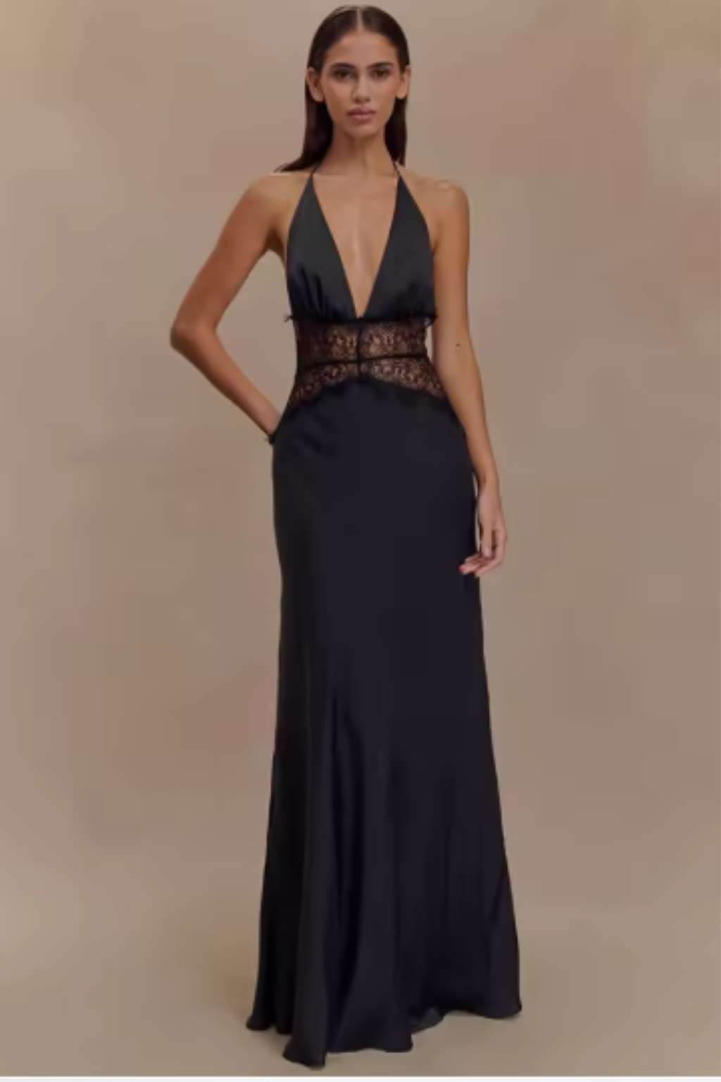 Rückenfreies Maxikleid für Damen | Neckholder Abendkleid mit tiefem Ausschnitt & Spitze | Elegantes Kleid für Hochzeitsgäste