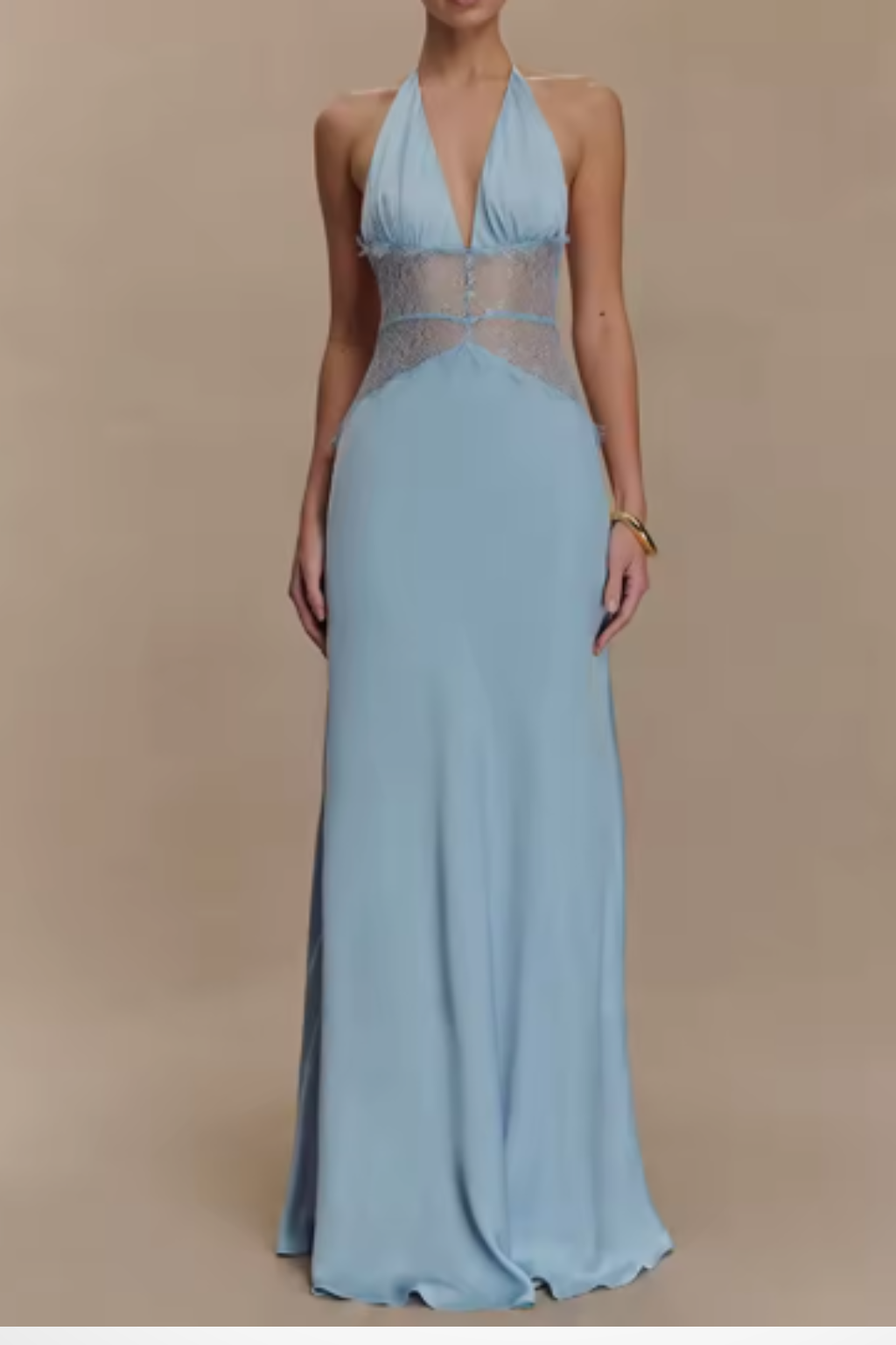 Rückenfreies Maxikleid für Damen | Neckholder Abendkleid mit tiefem Ausschnitt & Spitze | Elegantes Kleid für Hochzeitsgäste