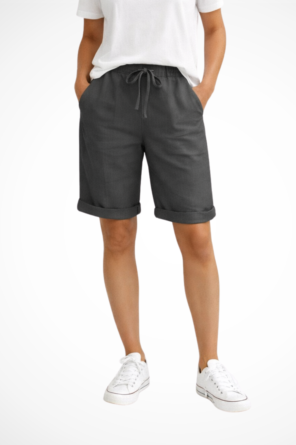 Leinenhose Damen Caprihose Relaxed Fit | Luftige Sommerhose mit Gummibund und Kordelzug | Bequeme 3/4 Hose aus Leinenmix