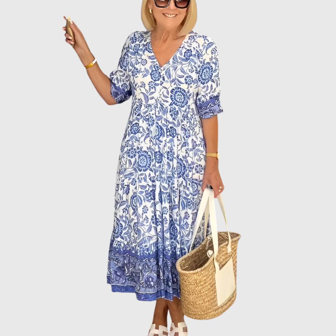 Women's Maxi Dress with Floral Pattern | Airy Summer Dress with V-Neck | Floral Casual Dress for Every Day