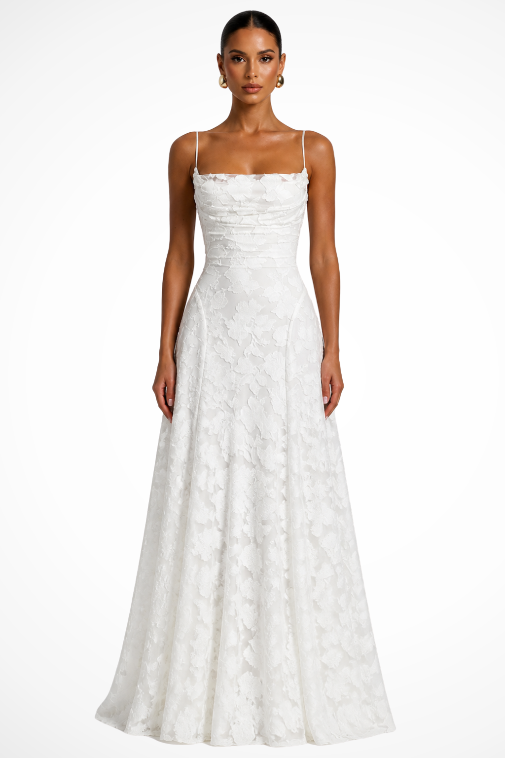 Maxikleid mit floralem Brokatmuster und Spaghettiträgern für Hochzeitsgäste