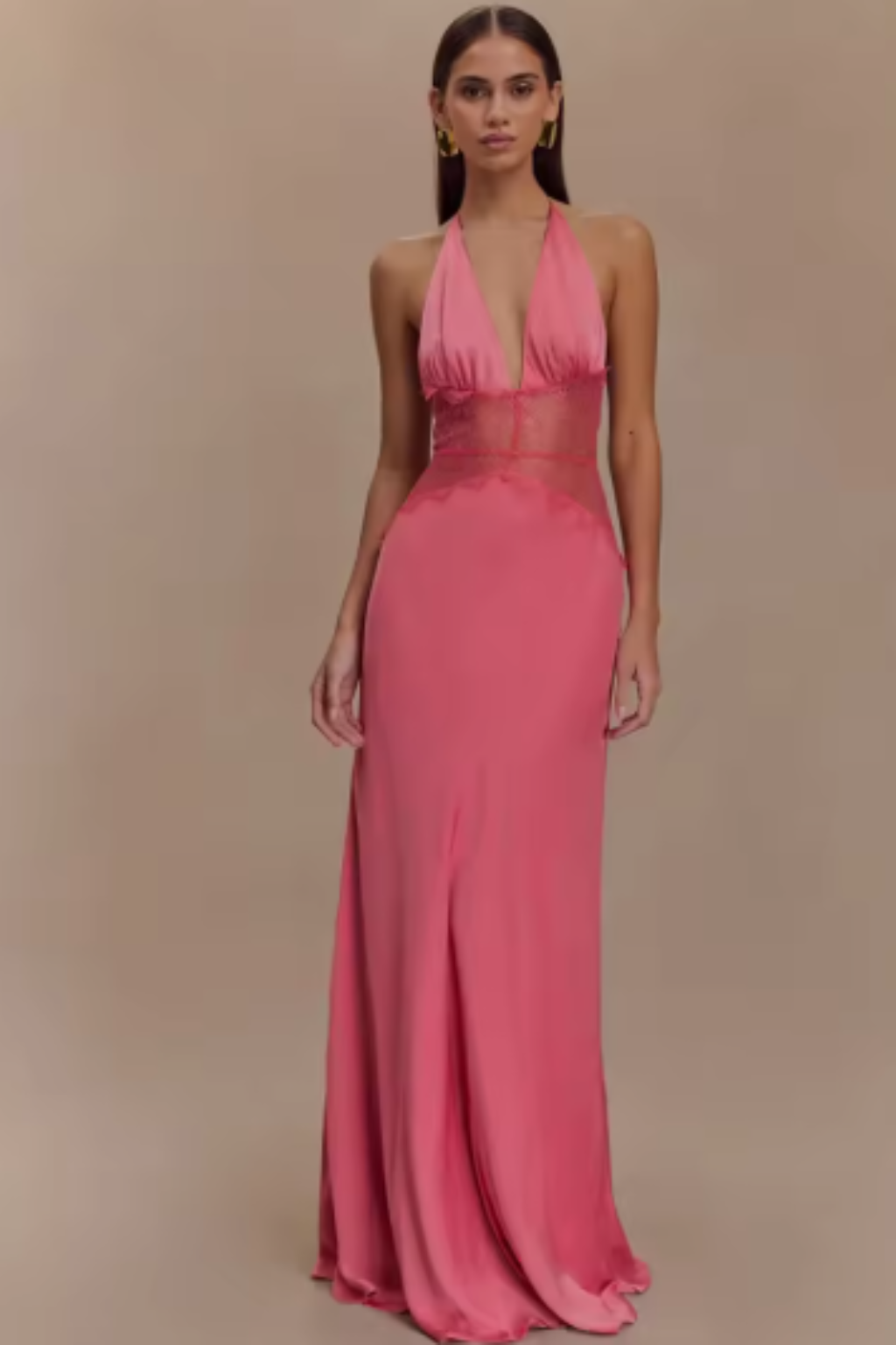 Rückenfreies Maxikleid für Damen | Neckholder Abendkleid mit tiefem Ausschnitt & Spitze | Elegantes Kleid für Hochzeitsgäste