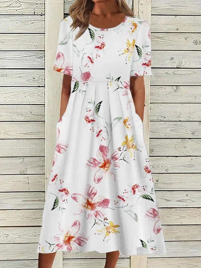 Bedrucktes Blumen-Midikleid für Damen