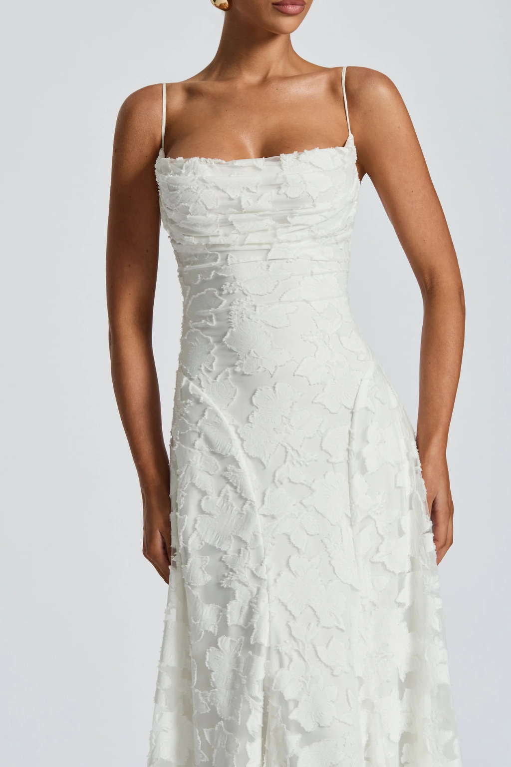 Maxi Dress for Wedding Guests | Women's Dress with Floral Brocade Pattern & Spaghetti Straps | Festive Long Evening Dress