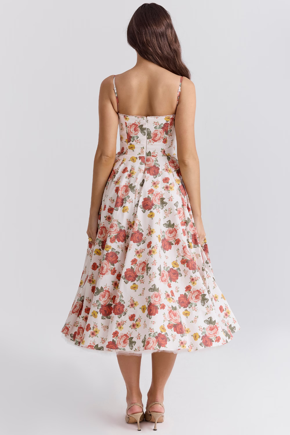 Women's midi dress with corset top and tulle skirt | Festive dress for wedding guests with sweetheart neckline and pockets
