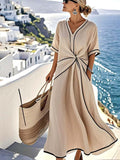 Summer maxi dress for women with V-neck and twist front