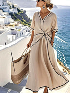 Summer maxi dress for women with V-neck and twist front