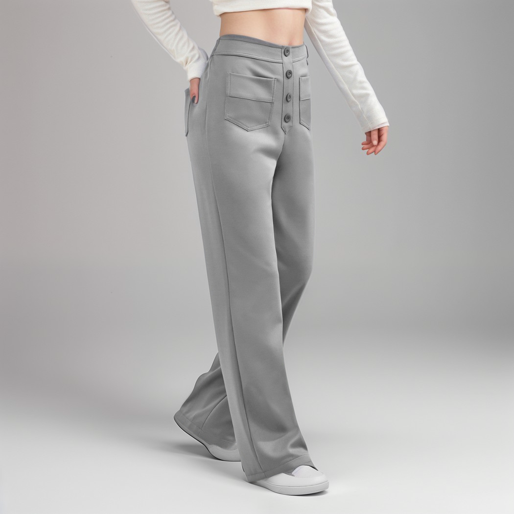 Women's High Waist Pants | Elastic Sculpting Pants with Wide Legs | Comfortable Stretch Pants with Pockets and Shaping Effect