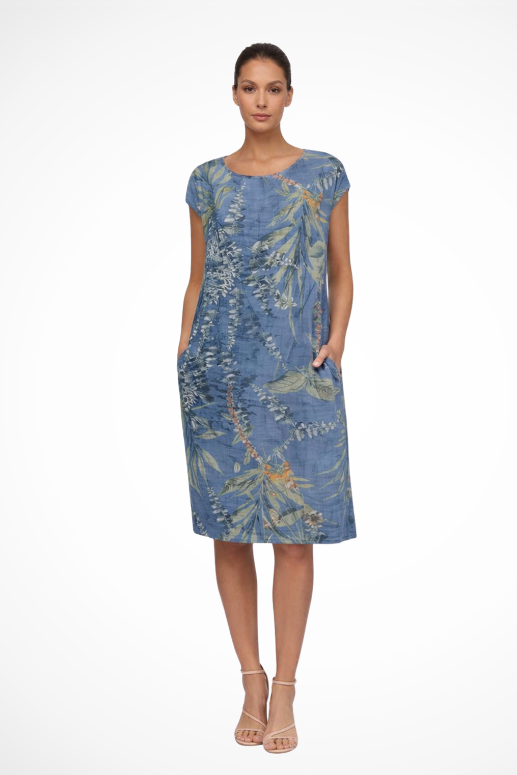 Damen Sommerkleid mit botanischem Print | Ärmelloses Freizeitkleid im Relaxed Fit mit praktischen Seitentaschen | Leichtes,