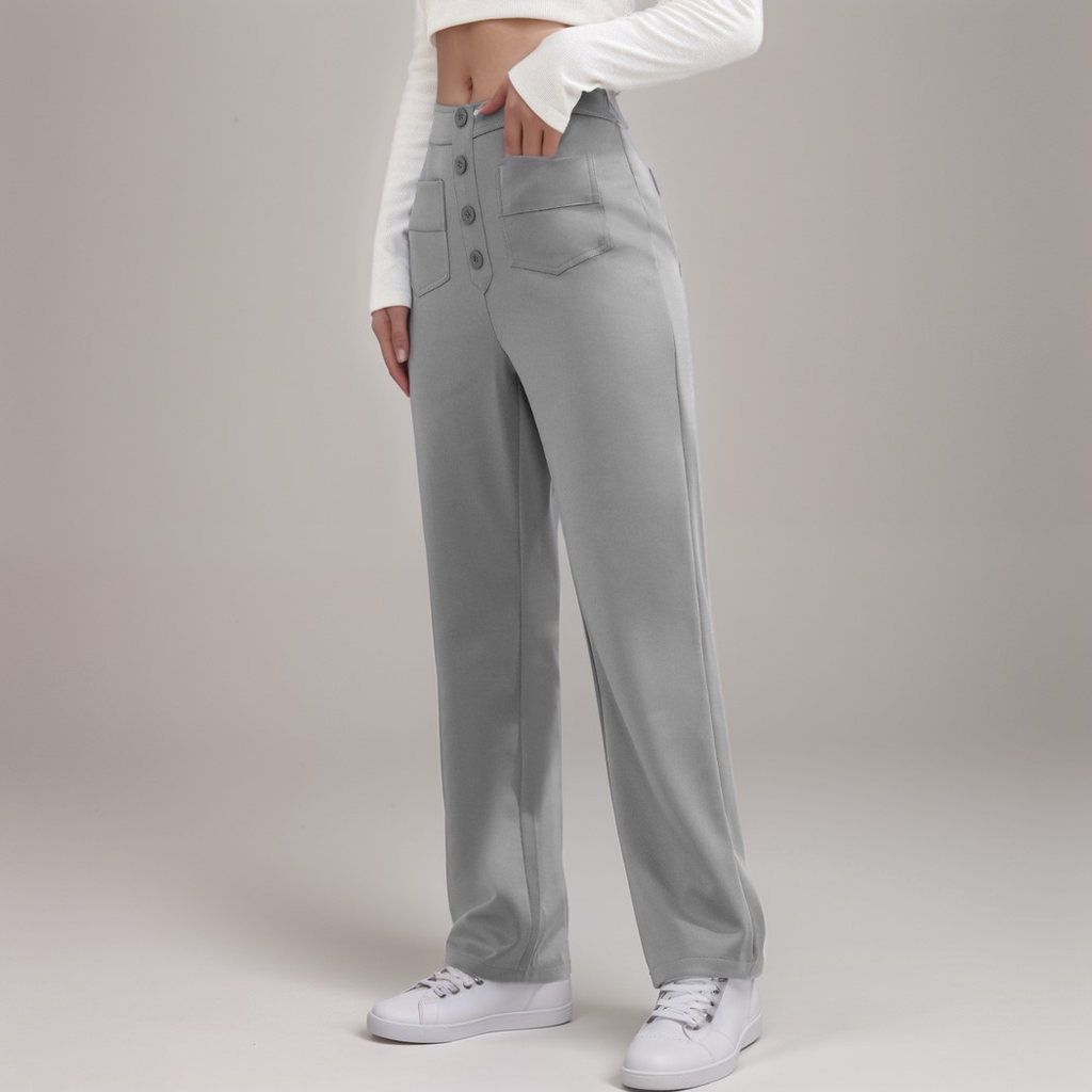 Women's High Waist Pants | Elastic Sculpting Pants with Wide Legs | Comfortable Stretch Pants with Pockets and Shaping Effect