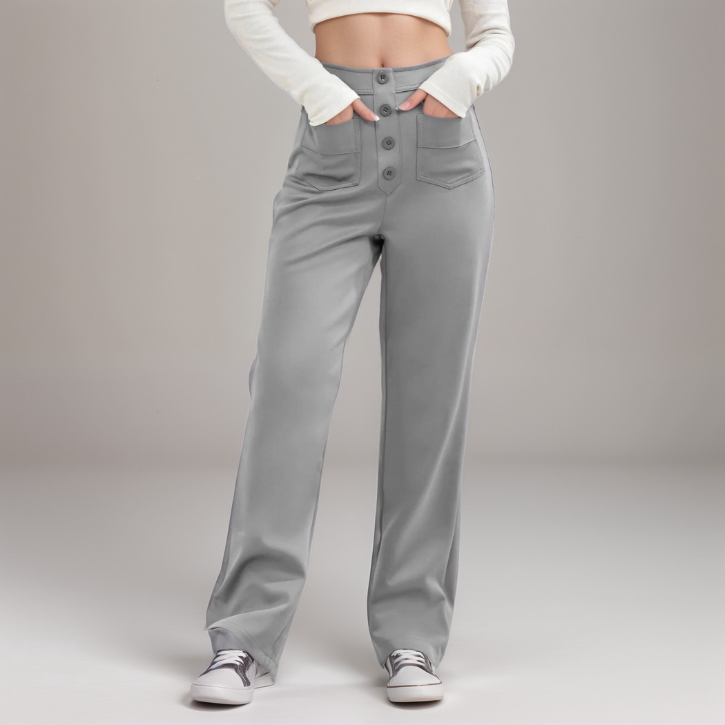 Women's High Waist Pants | Elastic Sculpting Pants with Wide Legs | Comfortable Stretch Pants with Pockets and Shaping Effect