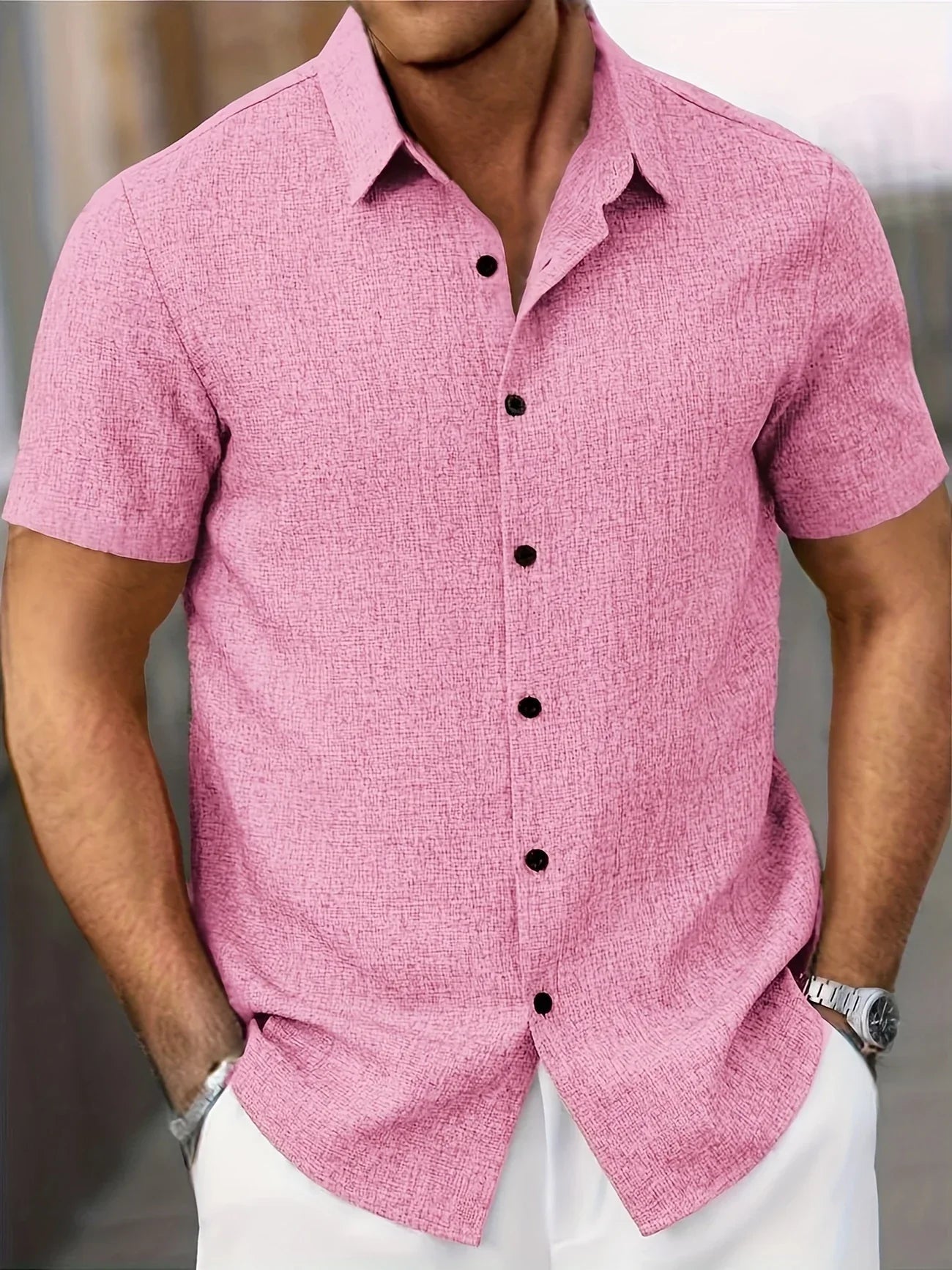 Men's Short-Sleeve Linen Shirt - Lightweight Summer Shirt Made from Linen Blend - Breathable Casual Shirt for Vacation and Everyday Wear