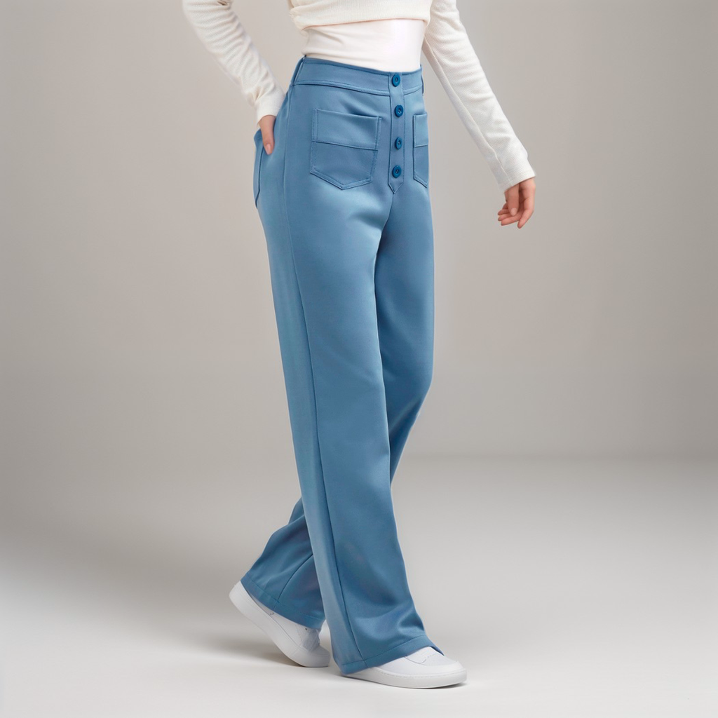Women's High Waist Pants | Elastic Sculpting Pants with Wide Legs | Comfortable Stretch Pants with Pockets and Shaping Effect